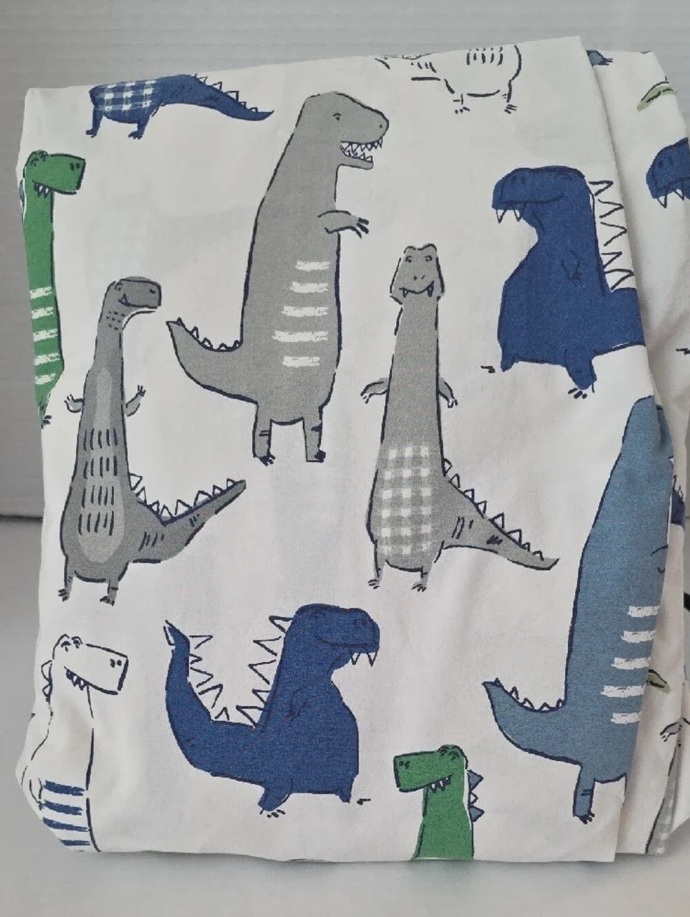 Pottery Barn Kids Green Blue Gray Dinosaur Cotton Twin Fitted Sheet